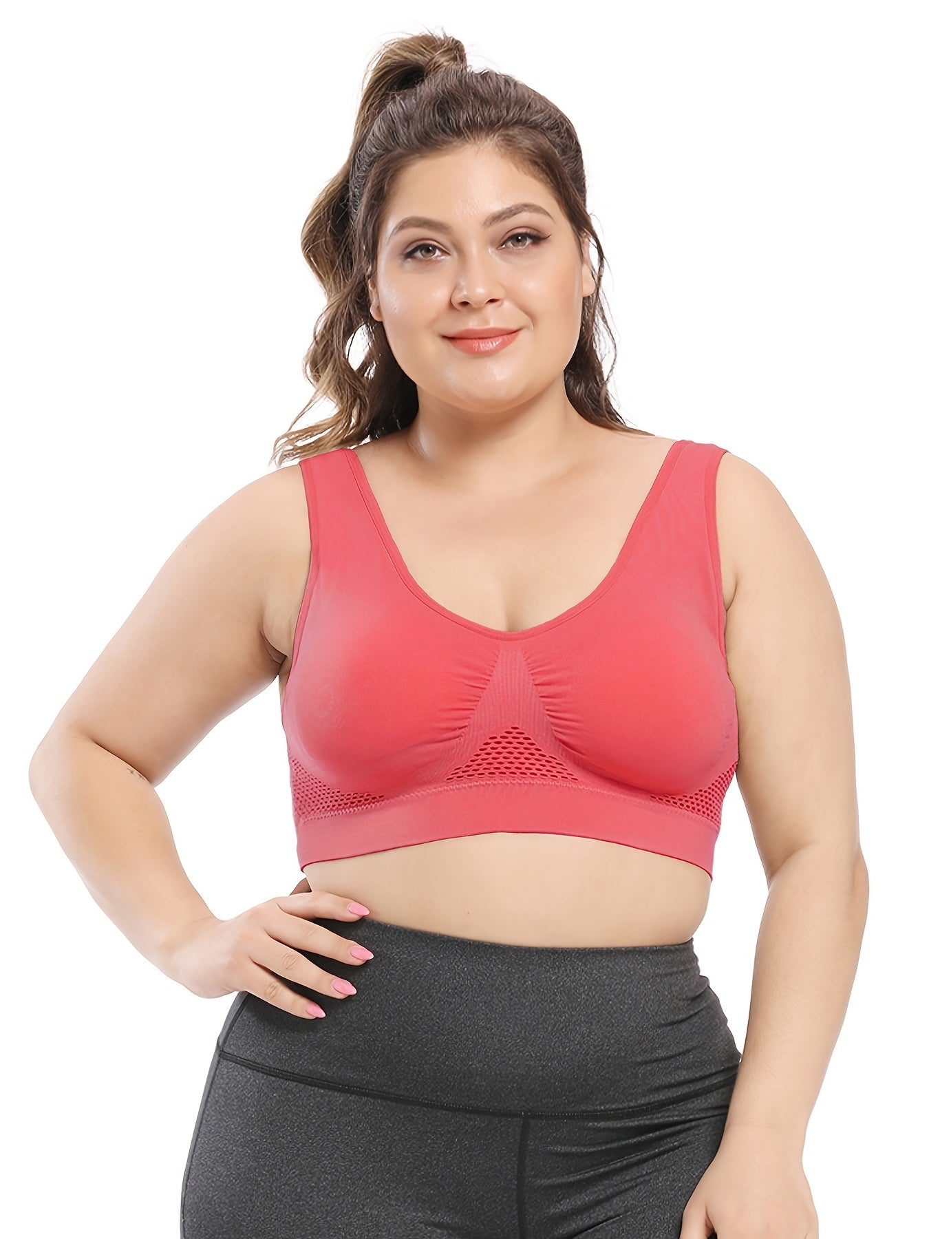 [Gentle Care] Plus Size Seamless Sports Bra for Women - Purple, Breathable Mesh Fabric, Push-Up with Removable Pads, Comfort Fit Vest Style, Sizes 36XL to 40XL, Plus Size Bra