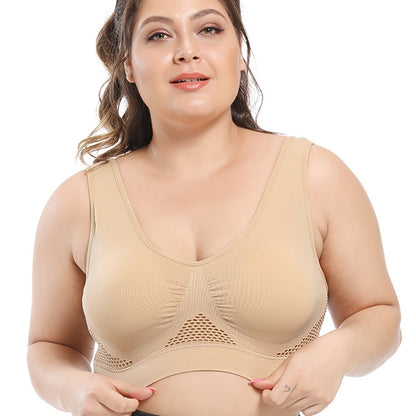 [Gentle Care] Plus Size Seamless Sports Bra for Women - Purple, Breathable Mesh Fabric, Push-Up with Removable Pads, Comfort Fit Vest Style, Sizes 36XL to 40XL, Plus Size Bra
