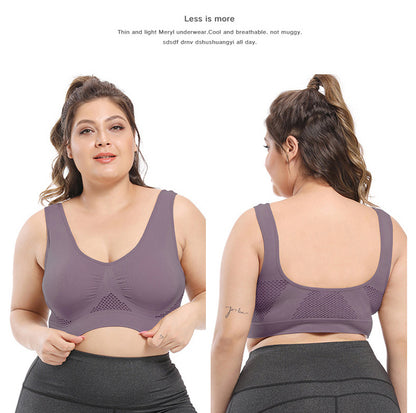 [Gentle Care] Plus Size Seamless Sports Bra for Women - Purple, Breathable Mesh Fabric, Push-Up with Removable Pads, Comfort Fit Vest Style, Sizes 36XL to 40XL, Plus Size Bra