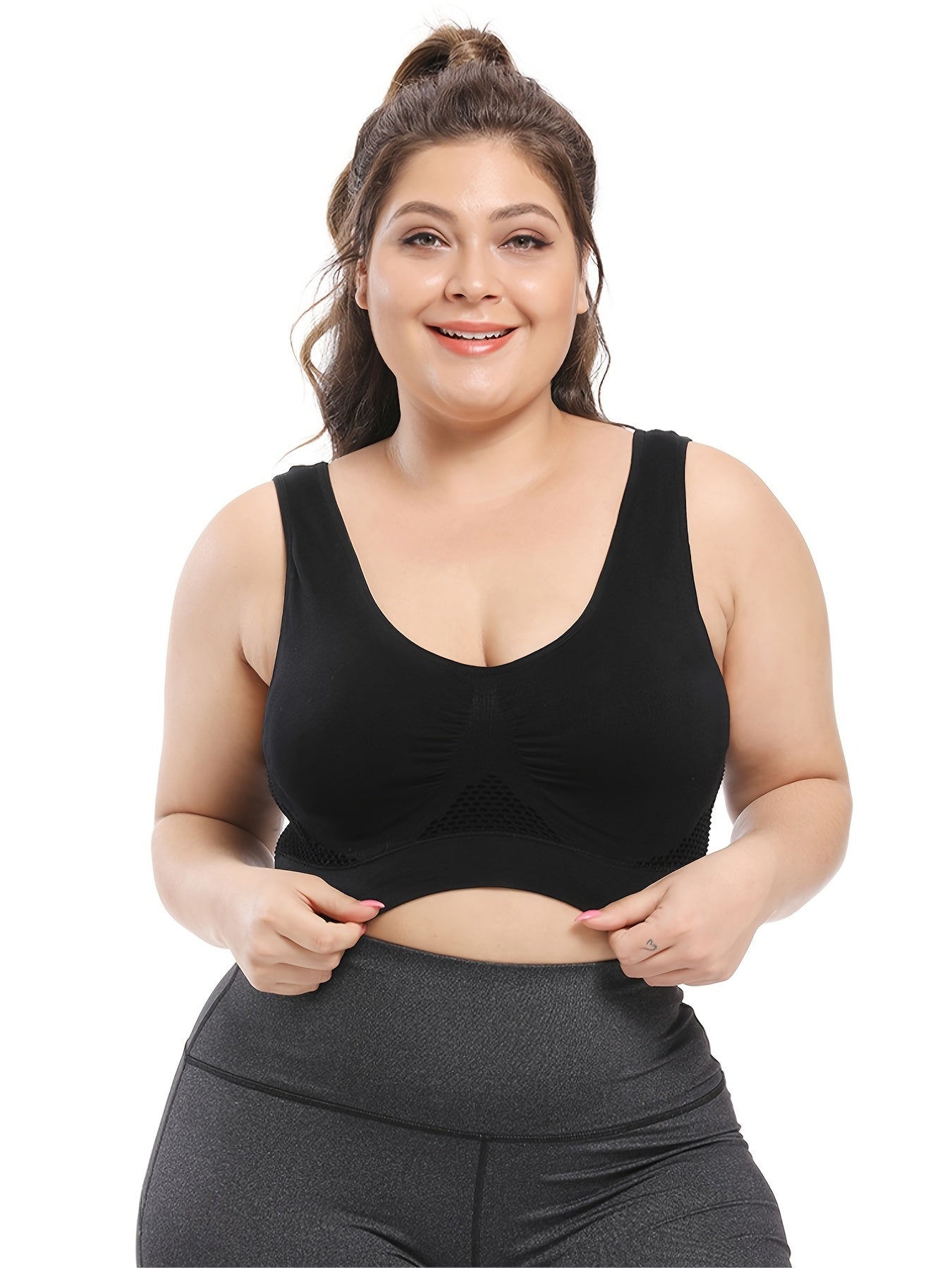 [Gentle Care] Plus Size Seamless Sports Bra for Women - Purple, Breathable Mesh Fabric, Push-Up with Removable Pads, Comfort Fit Vest Style, Sizes 36XL to 40XL, Plus Size Bra