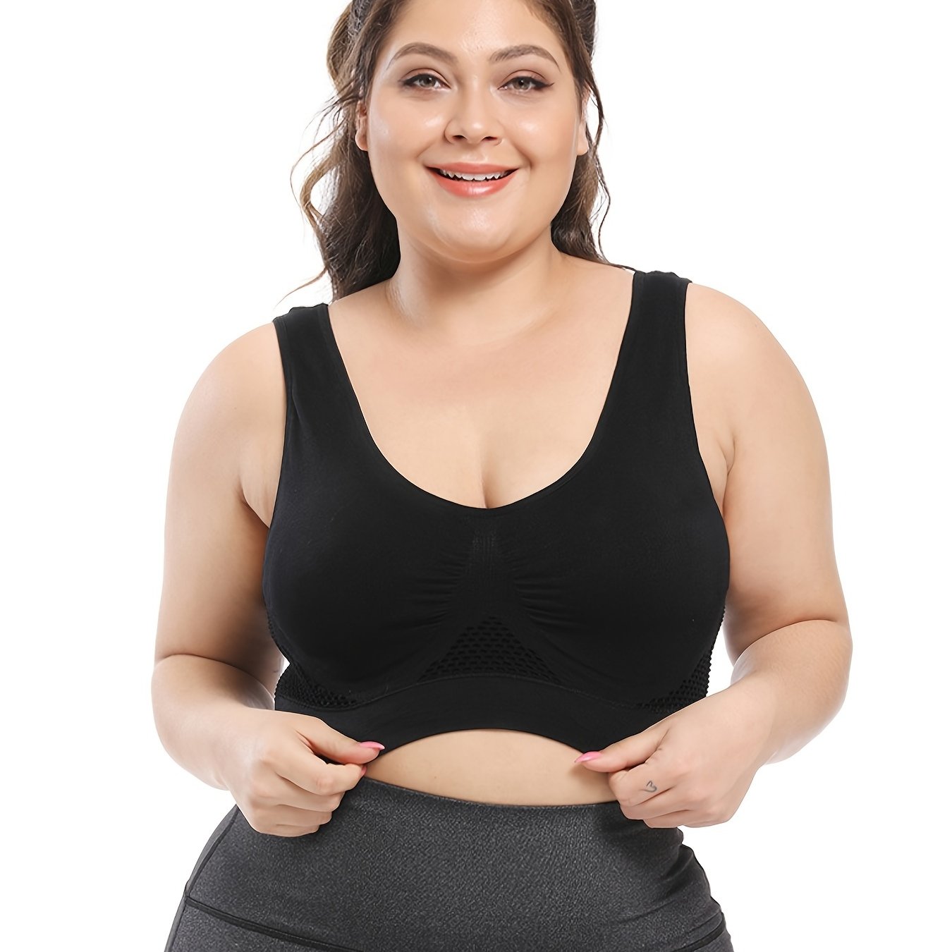 [Gentle Care] Plus Size Seamless Sports Bra for Women - Purple, Breathable Mesh Fabric, Push-Up with Removable Pads, Comfort Fit Vest Style, Sizes 36XL to 40XL, Plus Size Bra