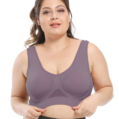 [Gentle Care] Plus Size Seamless Sports Bra for Women - Purple, Breathable Mesh Fabric, Push-Up with Removable Pads, Comfort Fit Vest Style, Sizes 36XL to 40XL, Plus Size Bra